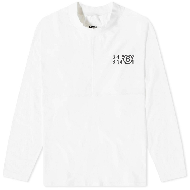 Photo: Maison Margiela Men's Number Logo Mock Neck Long Sleeve T-Shirt in Off White