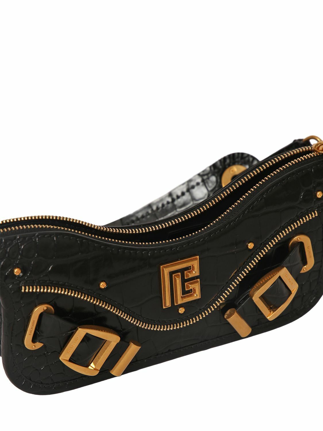 BALMAIN Blaze Croco Embossed Leather Zip Bag Balmain