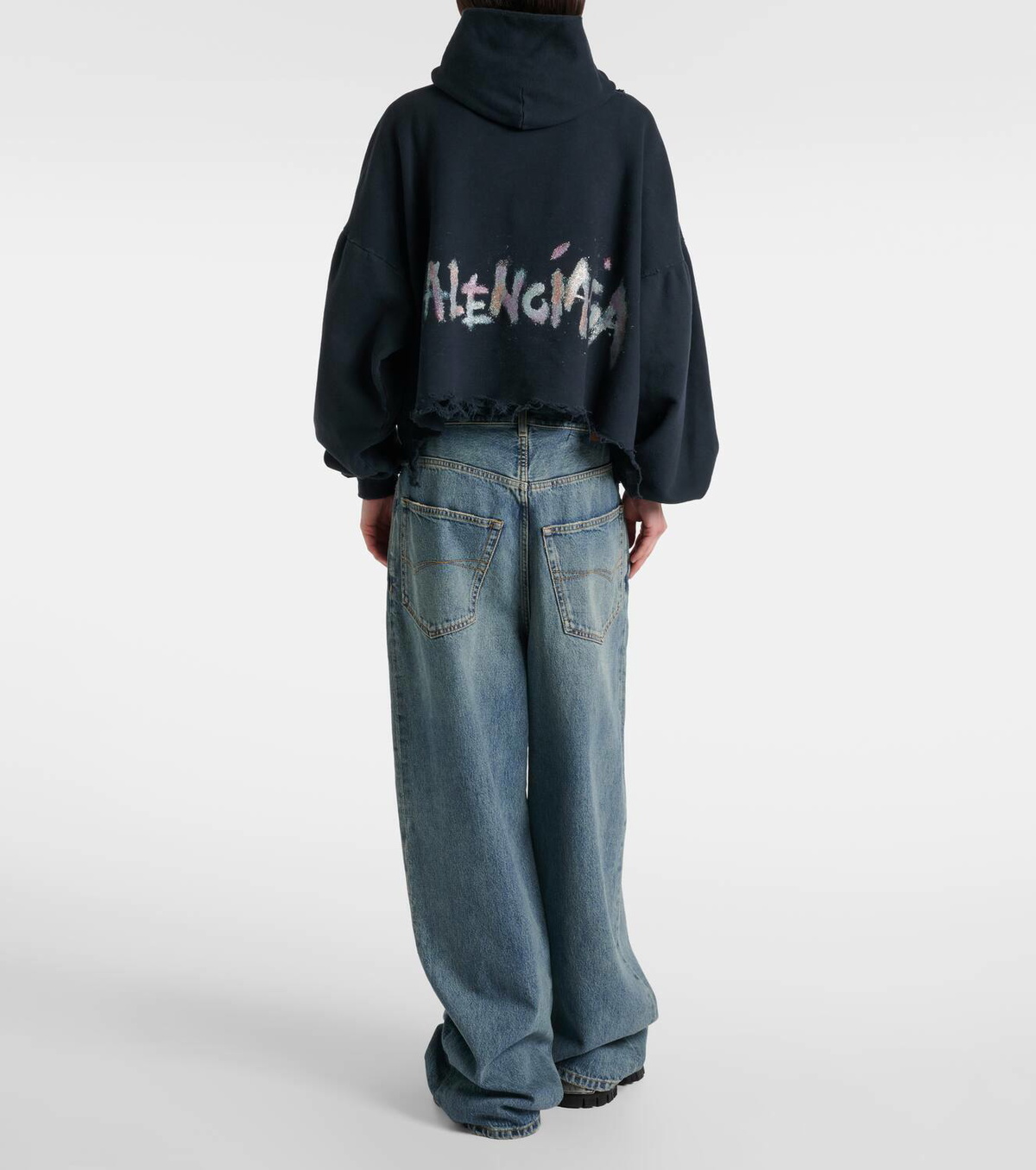 Balenciaga Logo distressed cotton-blend hoodie