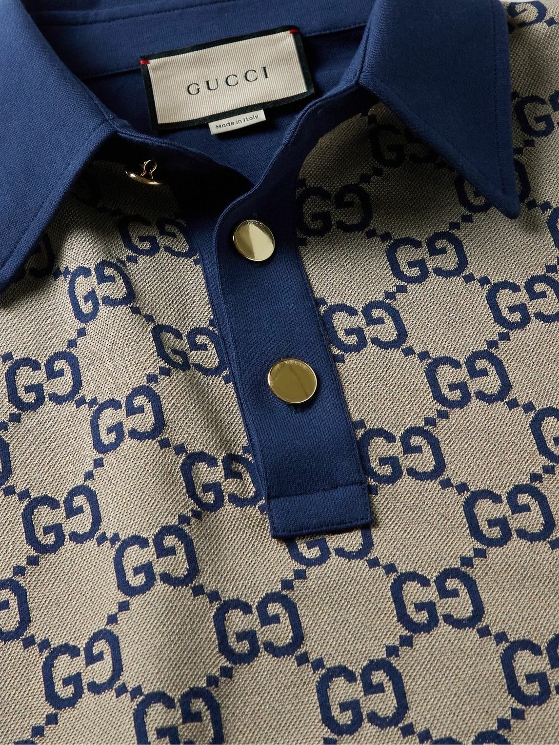 GUCCI - Panelled Cotton-Jersey and Logo-Jacquard Silk-Blend Polo Shirt ...