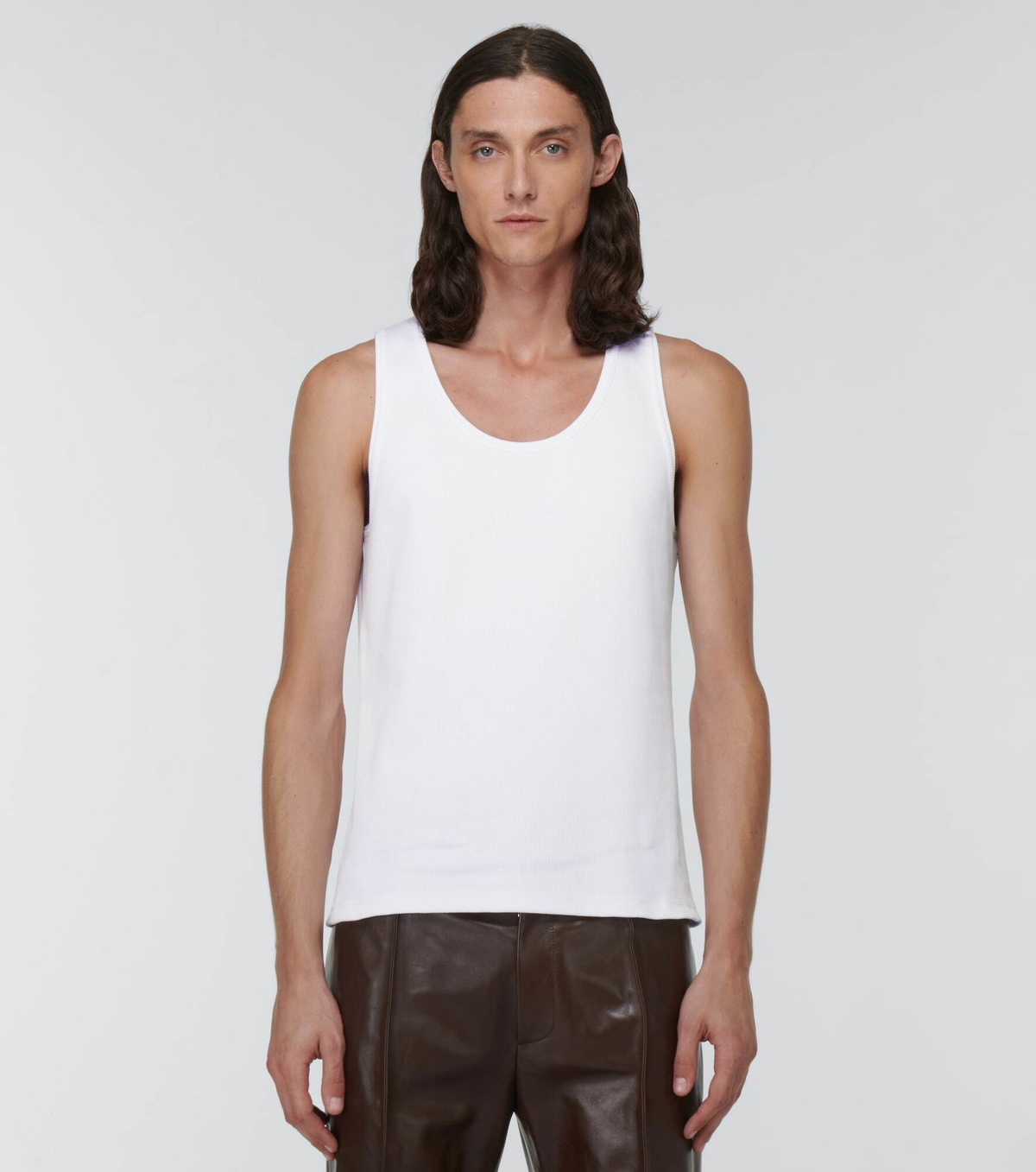 Bottega Veneta Women White Ribbed Tank Top With Embroidered Crystal Embellishment In Jersey Woman
