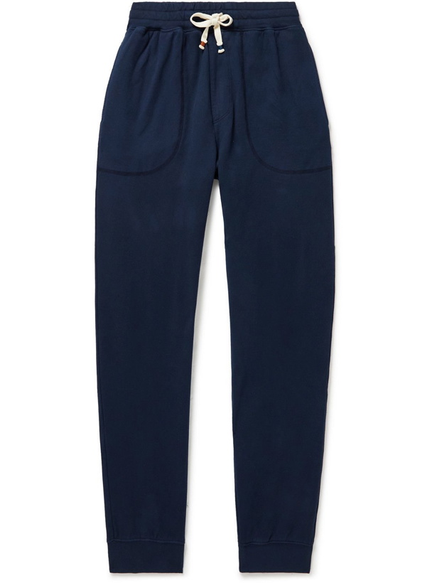 Photo: Altea - Tapered Logo-Embroidered Cotton-Jersey Sweatpants - Blue