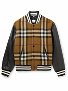 Burberry - Checked Wool-Blend and Full-Grain Leather Varsity Jacket - Brown