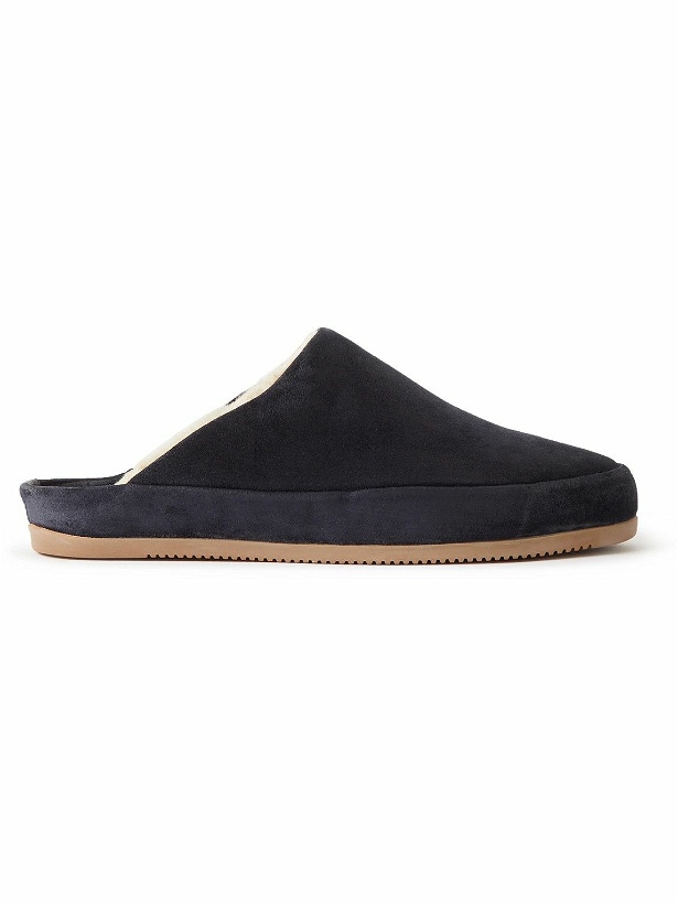 Photo: Mulo - Shearling-Lined Suede Slippers - Blue