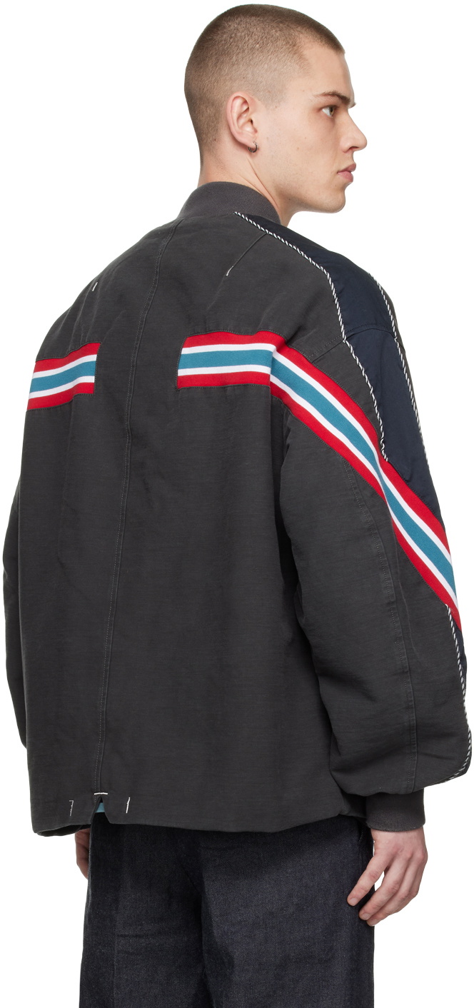 Men's Colorblock Striped Bomber Jacket - Long Sleeve Shirt Jacket, Regular Fit, Zipper Front