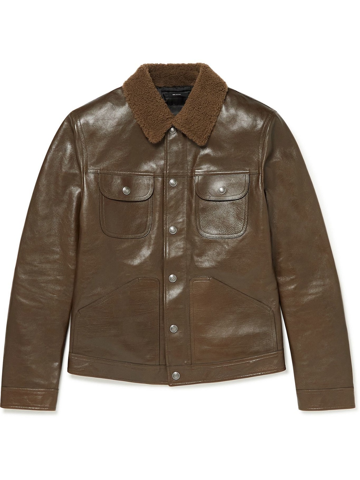 Photo: TOM FORD - Shearling-Trimmed Leather Down Jacket - Green