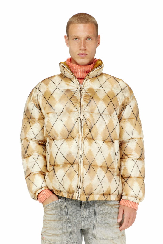 Photo: Diesel Reversible puffer jacket with argyle print - Winter Jackets Mens in Beige