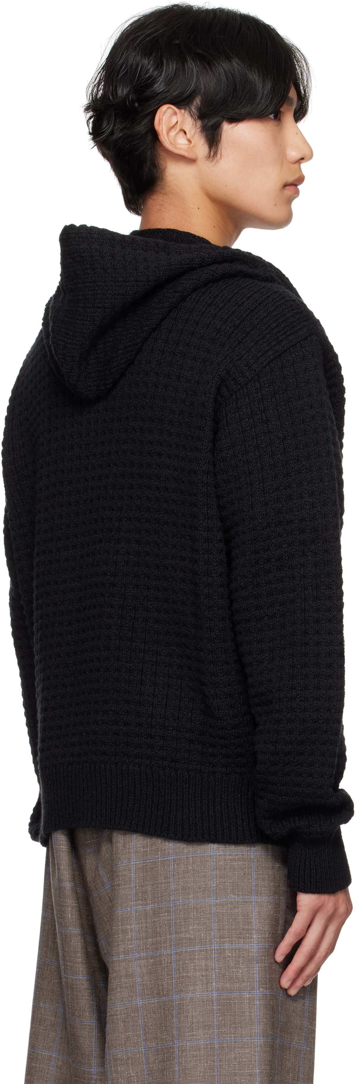 The Elder Statesman Black Nora Lite Check Zip Hoodie