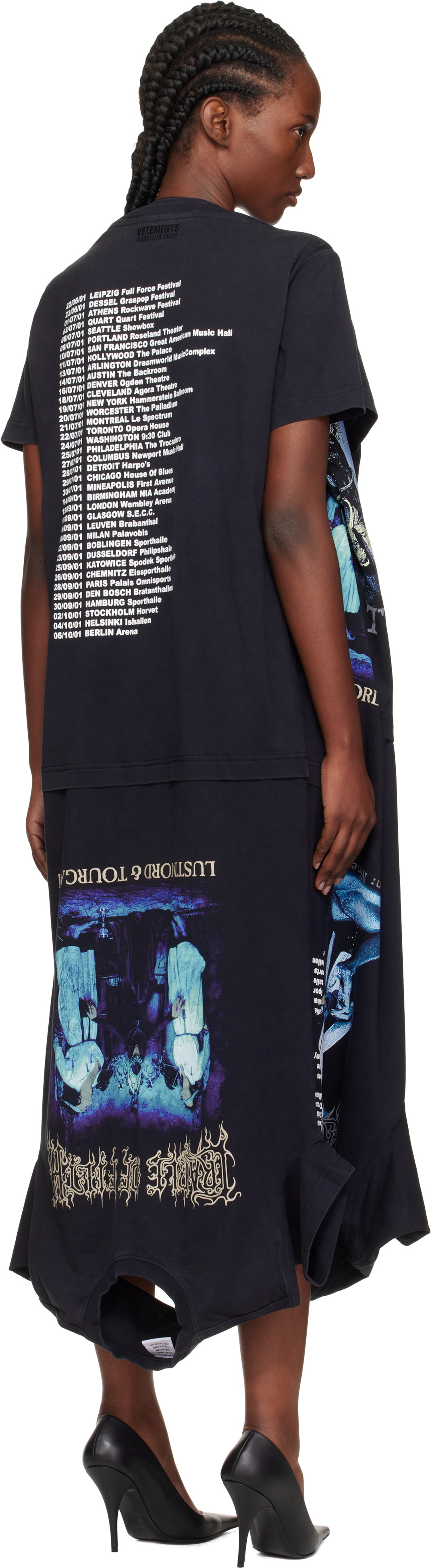 VETEMENTS Black Cradle of Filth Multi T-Shirt Maxi Dress