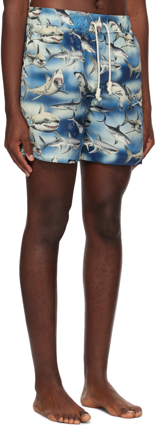 Palm Angels Blue Sharks Swim Shorts Palm Angels