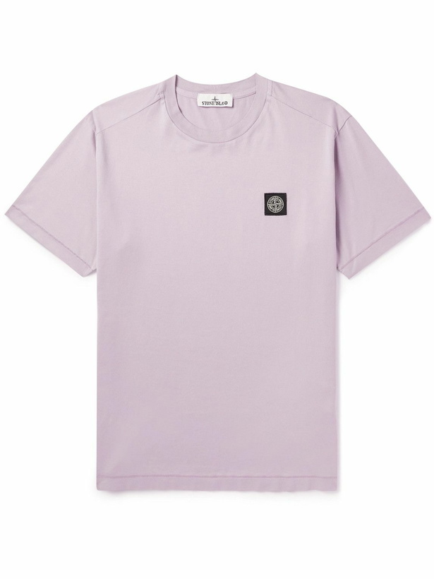 Photo: Stone Island - Logo-Appliquéd Garment-Dyed Cotton-Jersey T-Shirt - Purple