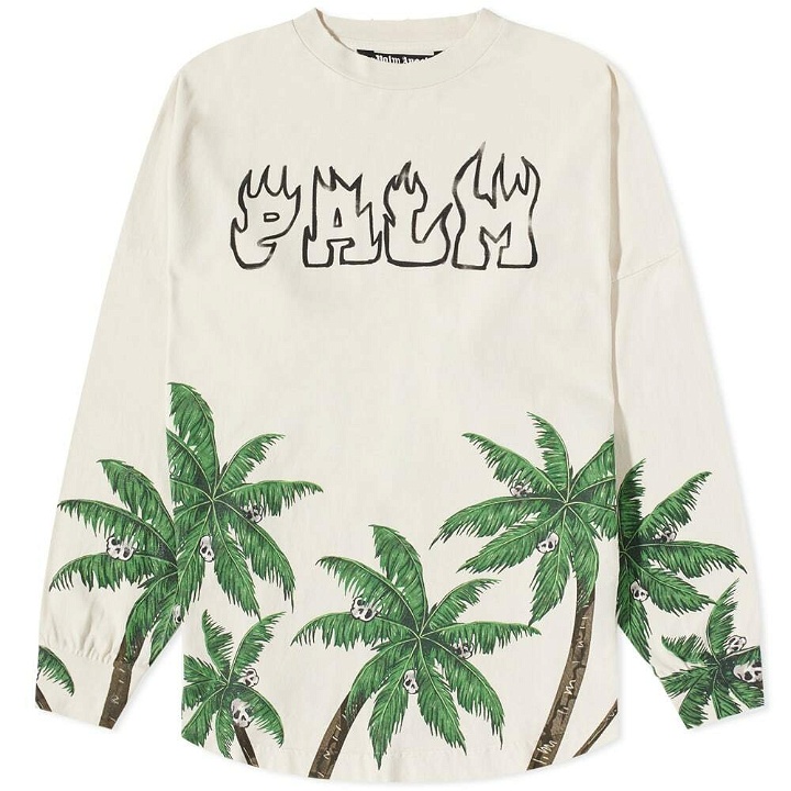 Photo: Palm Angels Men's Long Sleeve Palms and Skulls T-Shirt in White/Green