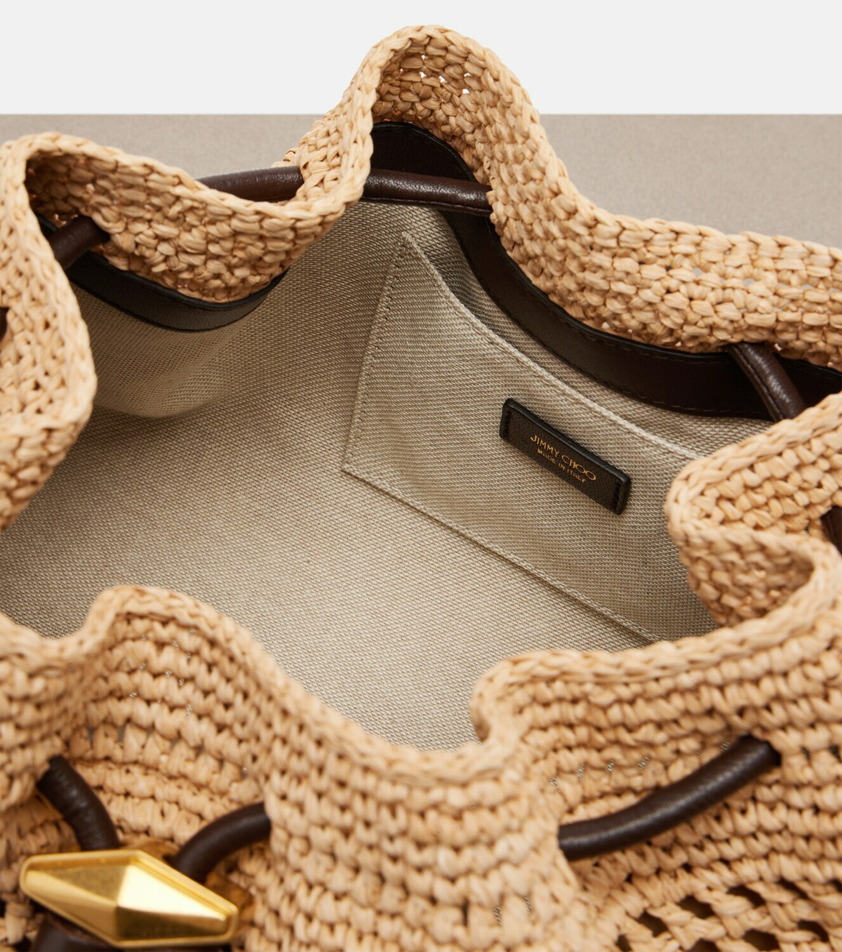 Jimmy Choo Bon Bon Medium beaded raffia bucket bag