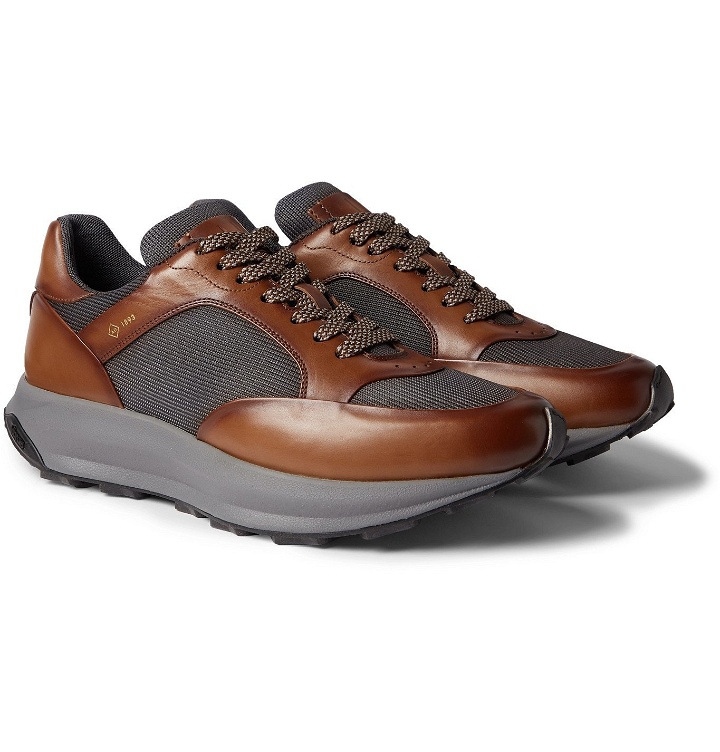 Photo: DUNHILL - Aerial Patina Mesh and Leather Sneakers - Brown