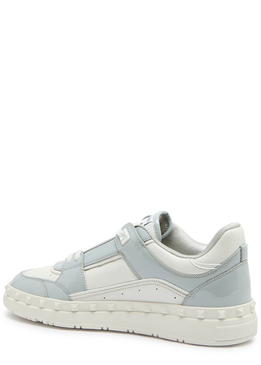 Valentino Freedots Panelled Leather Sneakers White And Grey
