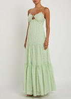Alice + Olivia Nicky Embroidered Tiered Chiffon Maxi Dress Light Green