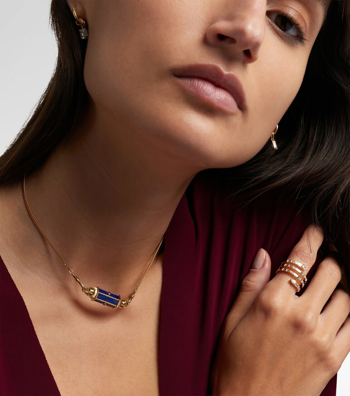 Marie Lichtenberg Baby 18kt gold pendant necklace with lapis and rubies