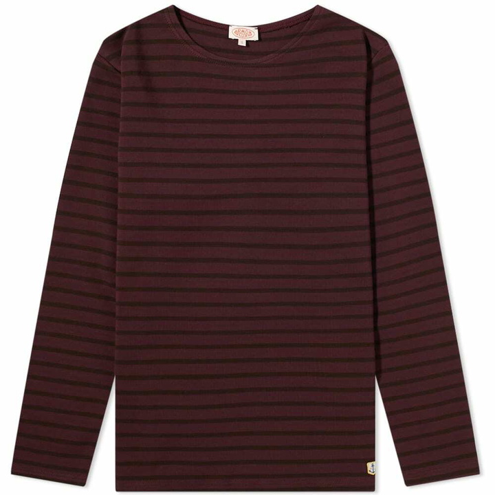 Photo: Armor-Lux Men's Long Sleeve Classic Breton T-Shirt in Dark Burgundy/Moka