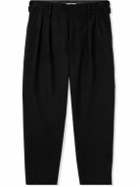 WTAPS - Tapered Straight-Leg Pleated Brushed Wool-Blend Trousers - Black