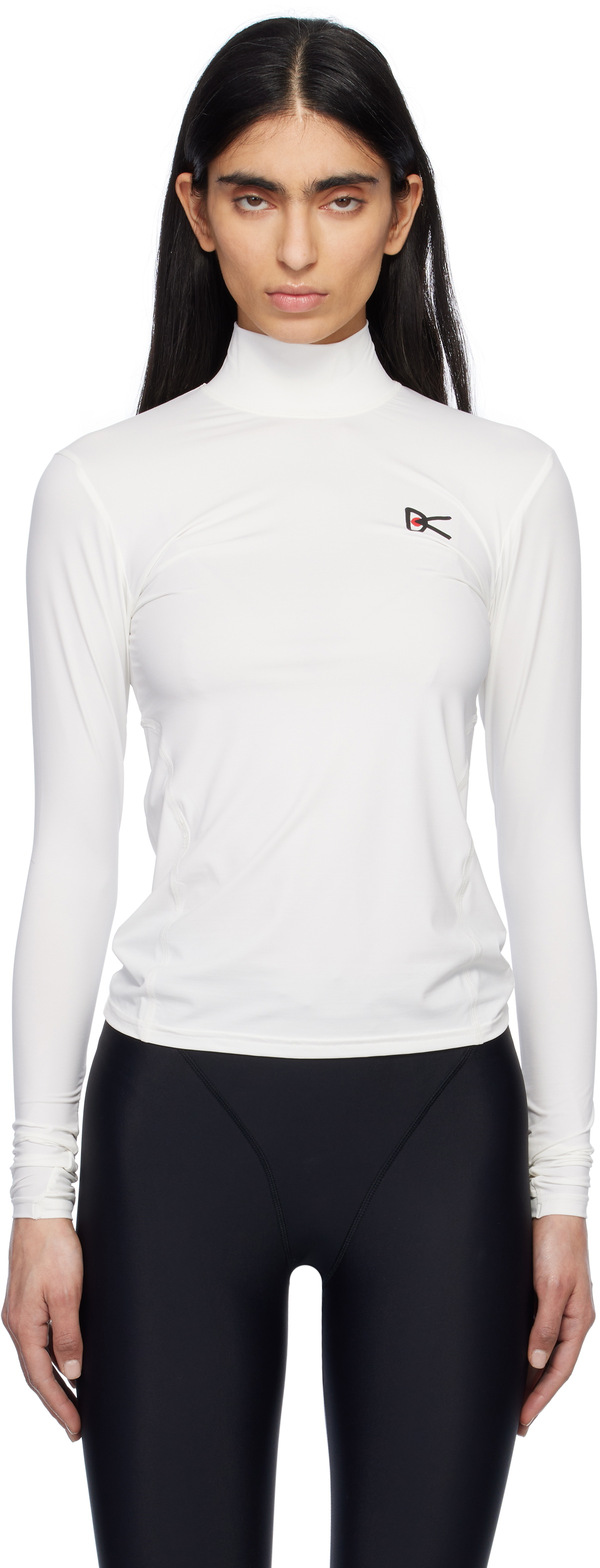 District Vision White Paneled Long Sleeve Mock Sport T-shirt
