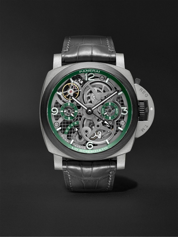Photo: Panerai - Luminor Tourbillion GMT Skeleton Hand-Wound 47mm Titanium and Alligator Watch, Ref. No. PAM00768