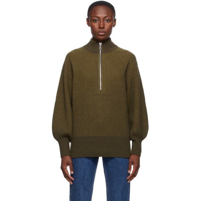 Photo: Won Hundred Green Wool Delaney Zip Up Sweater