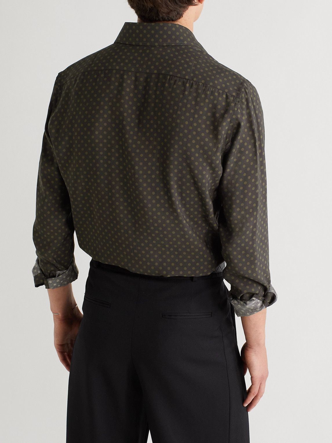 green polka dot dress shirt Green Polka Dot Shirt Dress with Waist Tie main image 1