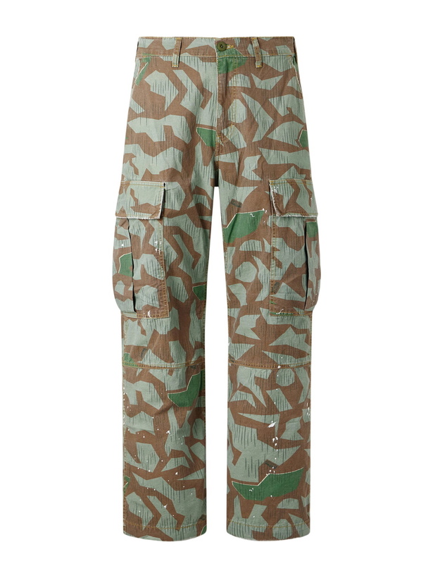 Photo: Cherry Los Angeles - Camouflage Paint-splattered Cargo Wide-leg Trousers - Green