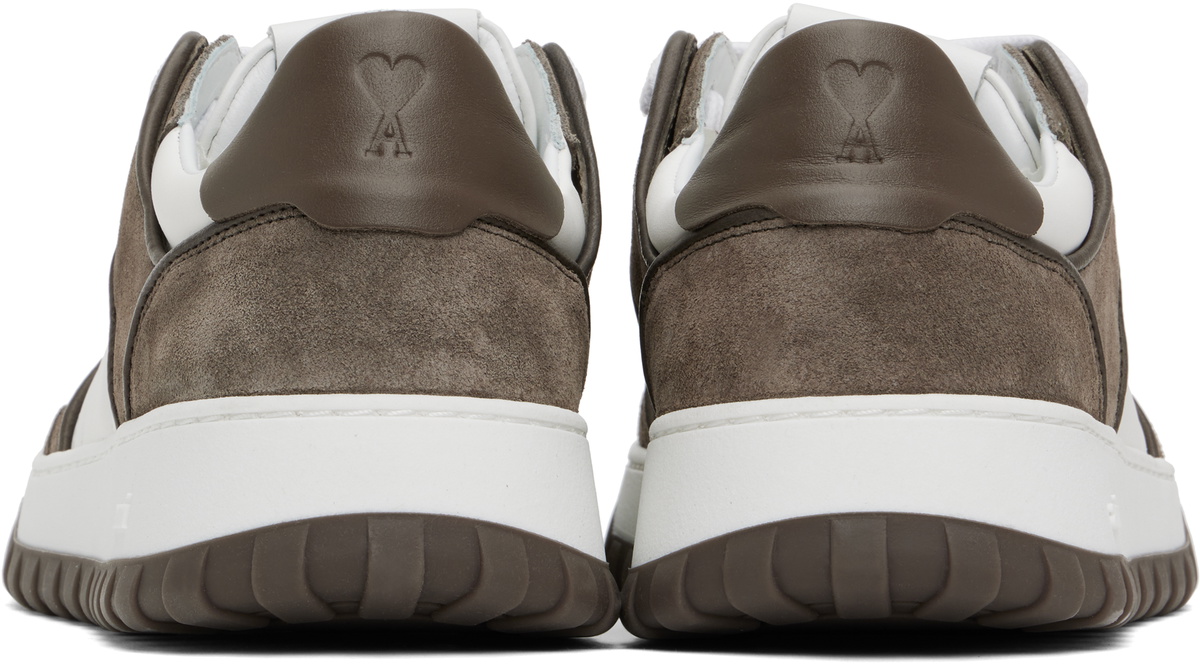 AMI Paris White & Taupe Leather Low Top Walk Sneakers