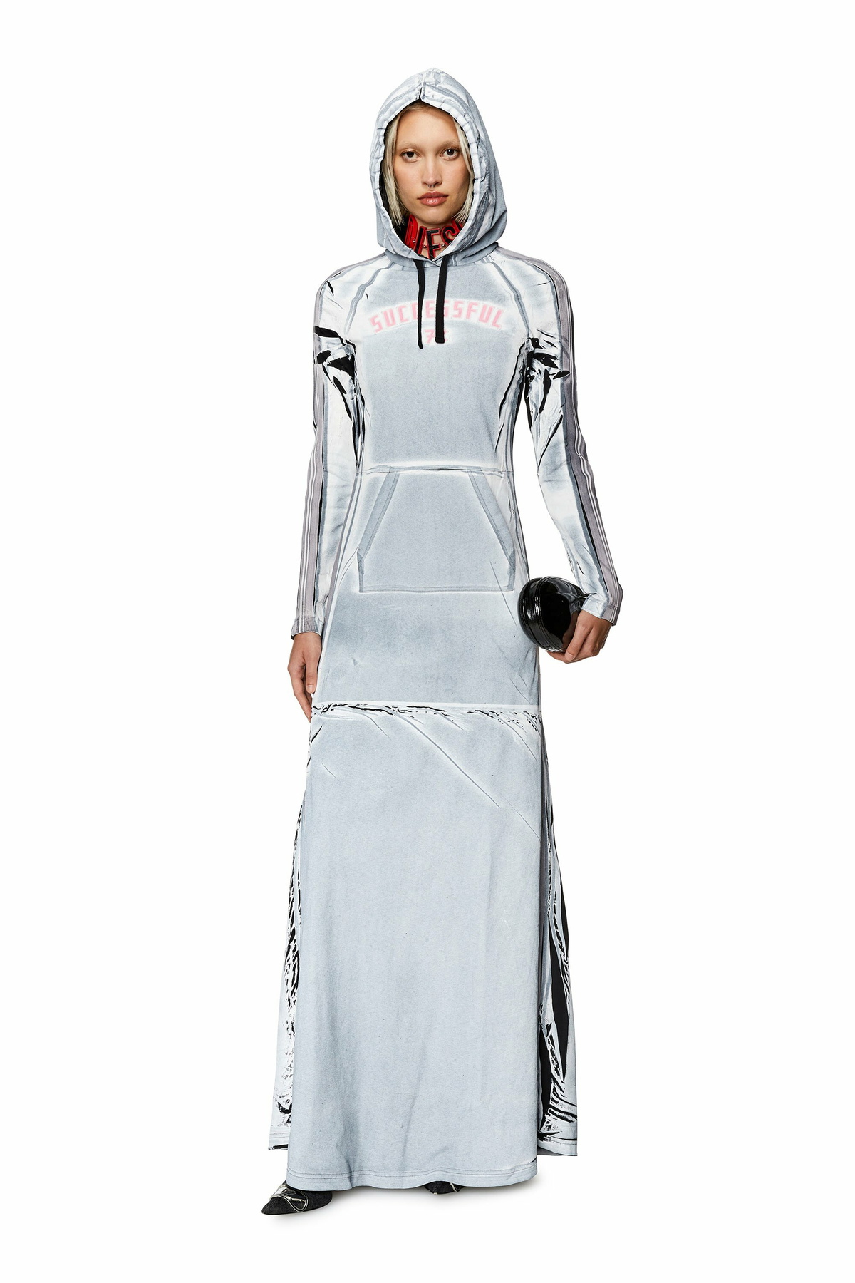Diesel Hoodie dress with shadowy over print - Dresses Womens in Blue