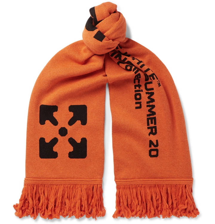 Photo: Off-White - Logo-Jacquard Knitted Scarf - Orange