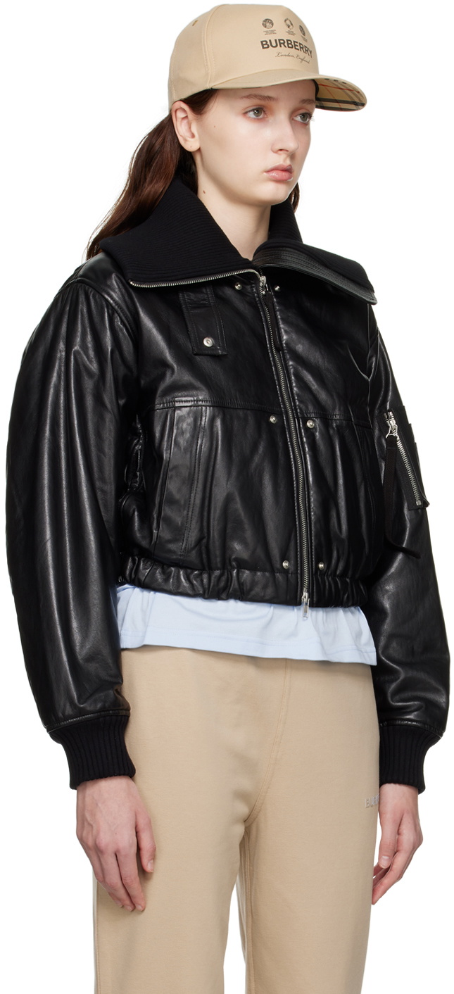 Helmut Lang Black Paneled Leather Bomber Jacket