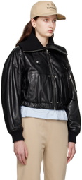 Helmut Lang Black Paneled Leather Bomber Jacket