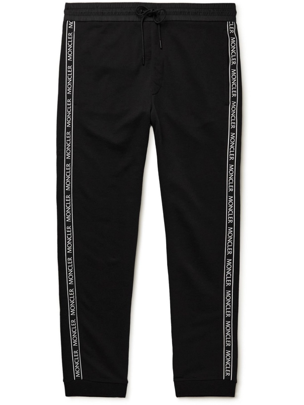 Photo: Moncler - Slim-Fit Tapered Logo-Appliquéd Cotton-Jersey Sweatpants - Black