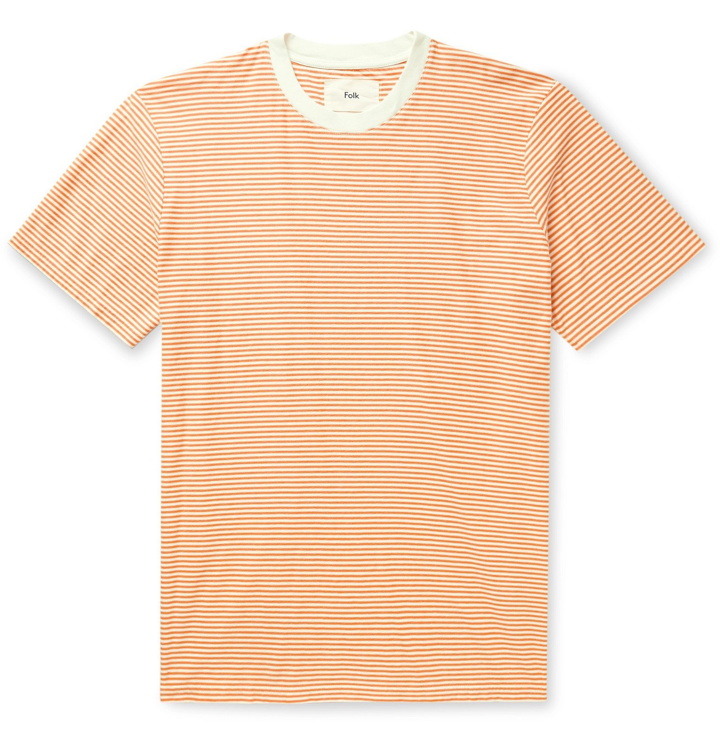 Photo: Folk - Striped Cotton-Jersey T-Shirt - Orange