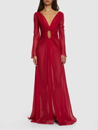 ALBERTA FERRETTI Draped Silk Chiffon Cutout Long Dress