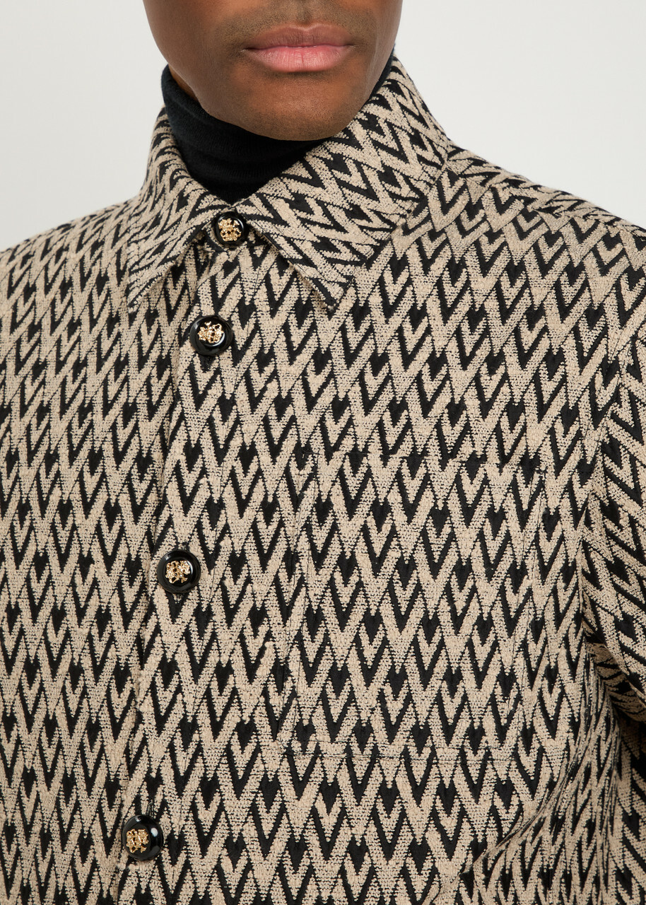 Valentino Garavani Chevron Cotton and Silk-blend Overshirt Beige