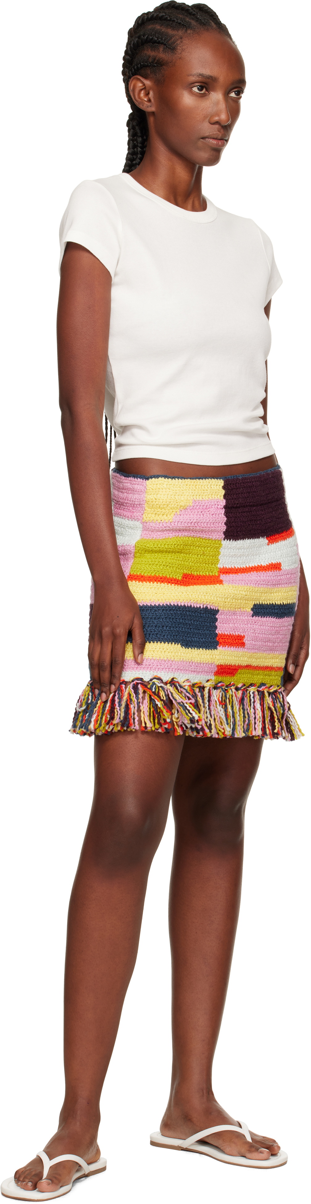 The Elder Statesman Multicolor Crochet Fringe Miniskirt