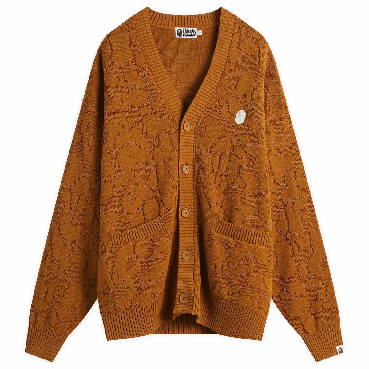 A Bathing Ape Men's Solid Camo Jacquard One Point Cardigan in Beige