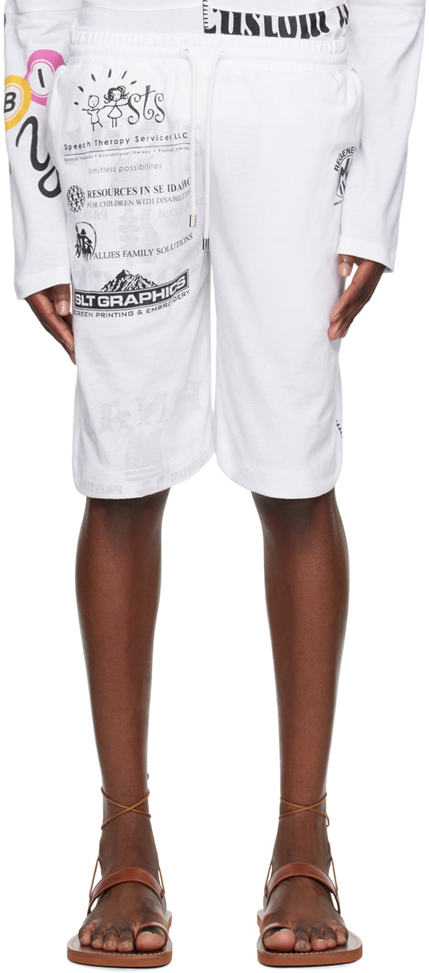 Marine Serre White Regenerated Graphic Shorts