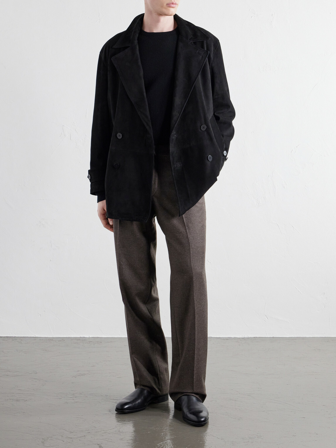 Stòffa - Double-Breasted Suede Jacket - Black