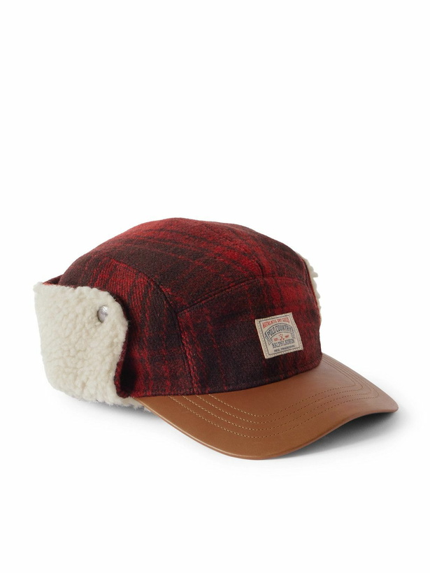 Photo: Polo Ralph Lauren - Polo Country Logo-Appliquéd Checked Leather-Trimmed Fleece and Wool Hat - Red