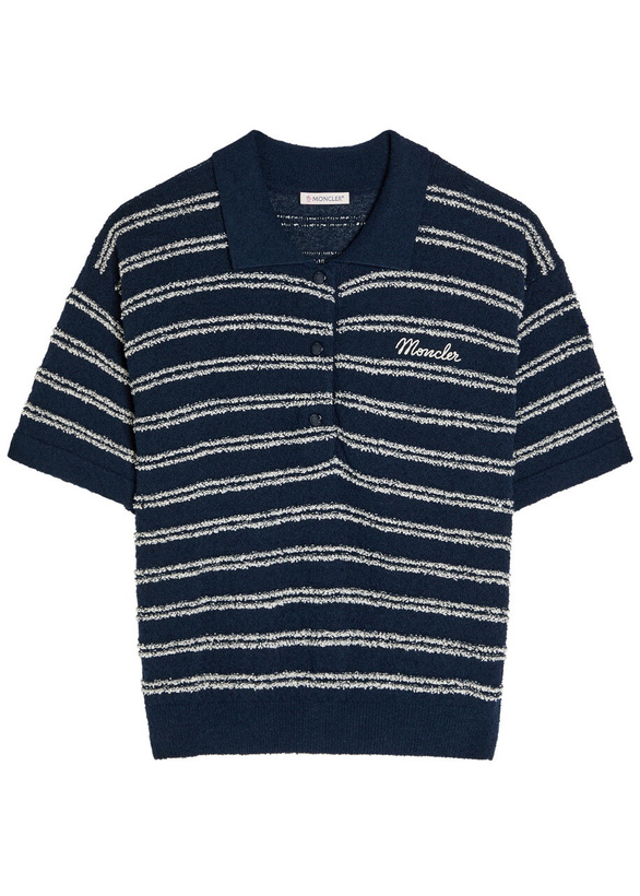 Photo: Moncler Striped Logo Terry Polo Shirt Navy