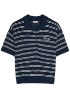 Moncler Striped Logo Terry Polo Shirt Navy