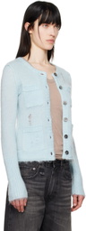 R13 Blue Elongated Shrunken Crewneck Cardigan