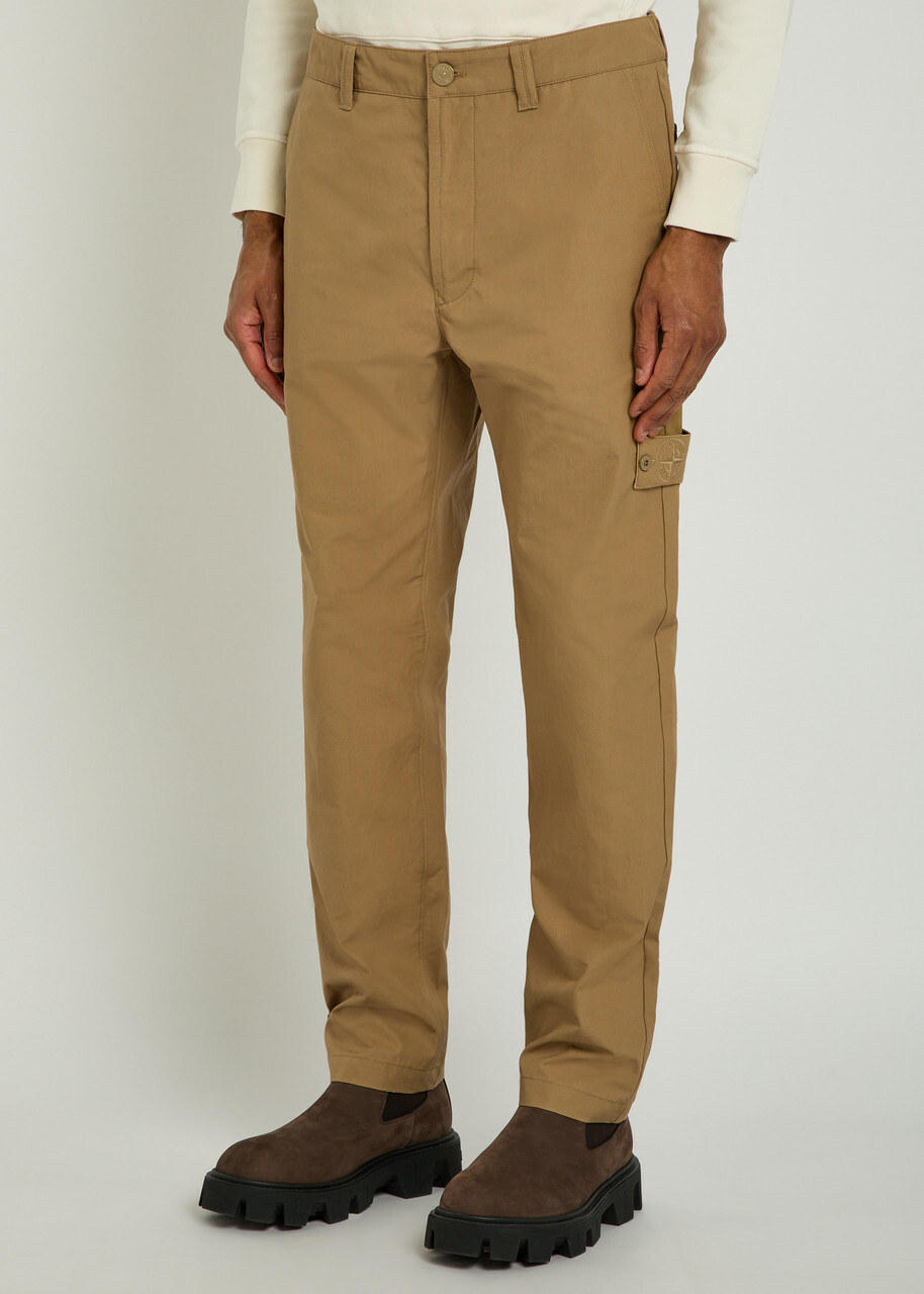 Stone Island Ghost Straight-leg Cotton-poplin Trousers Beige
