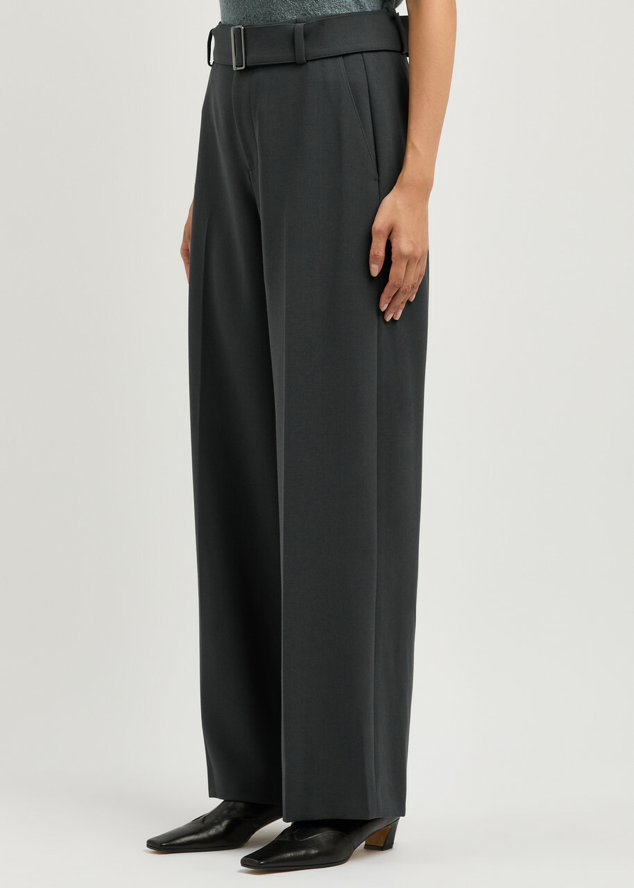 Vince Belted Wide-leg Trousers Grey