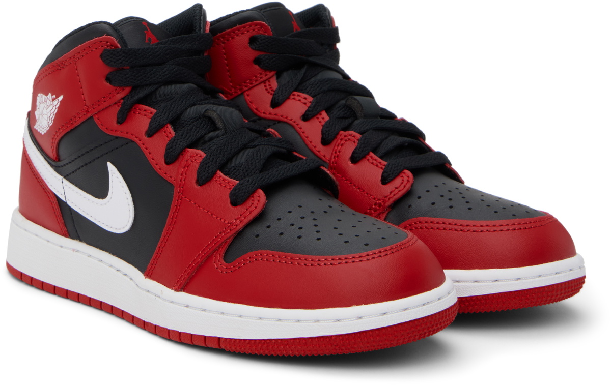 Nike Jordan Big Kids Black & Red Air Jordan 1 Mid Sneakers Nike 