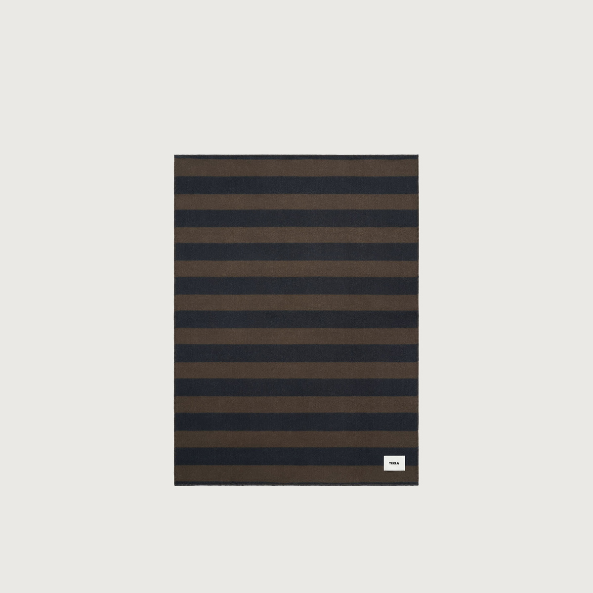 Tekla Fabrics Lambswool Blanket in Walnut/Dusk Blue Stripes