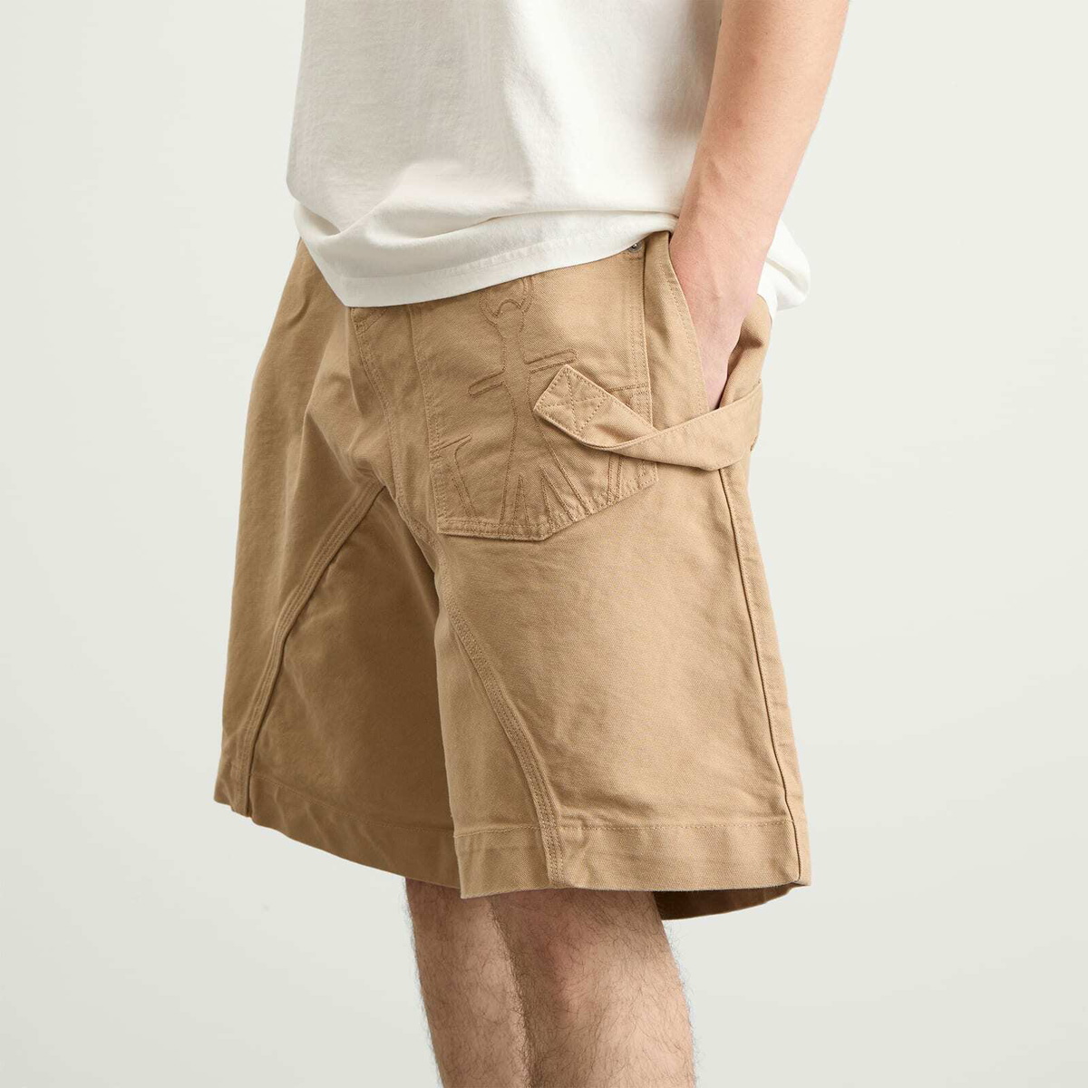 JW Anderson Men's Twisted Workwear Shorts in Flax JW Anderson